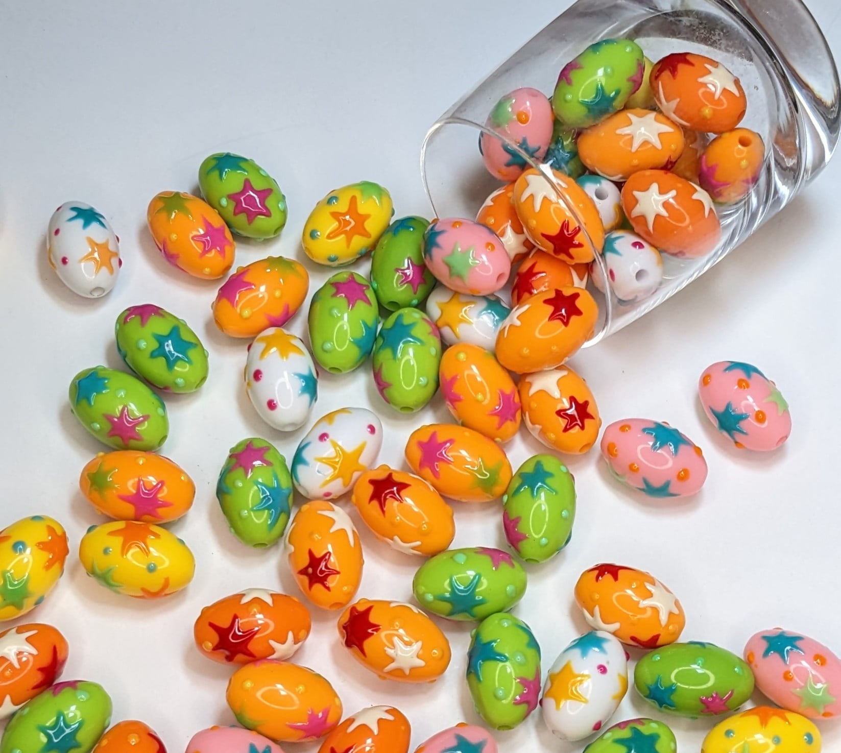 Plastic Oval Beads, Craft Easter Beads for Making Jewelry, DIY Bracelet Beads Bulk, Basket Stuffers, Sparks, 100 Pcs
