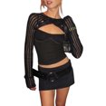thumbnail image 3 of TxlixcBlusa de mujer, cuello redondo de color sólido, manga larga, manga corta, negra Txlixc moda, 3 of 7