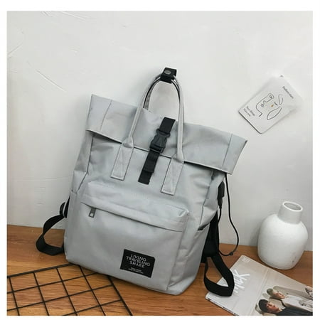Travel Rucksack Roll Top Backpack Casual Sport Pack Hiking Commuter Laptop Bag-Light Grey