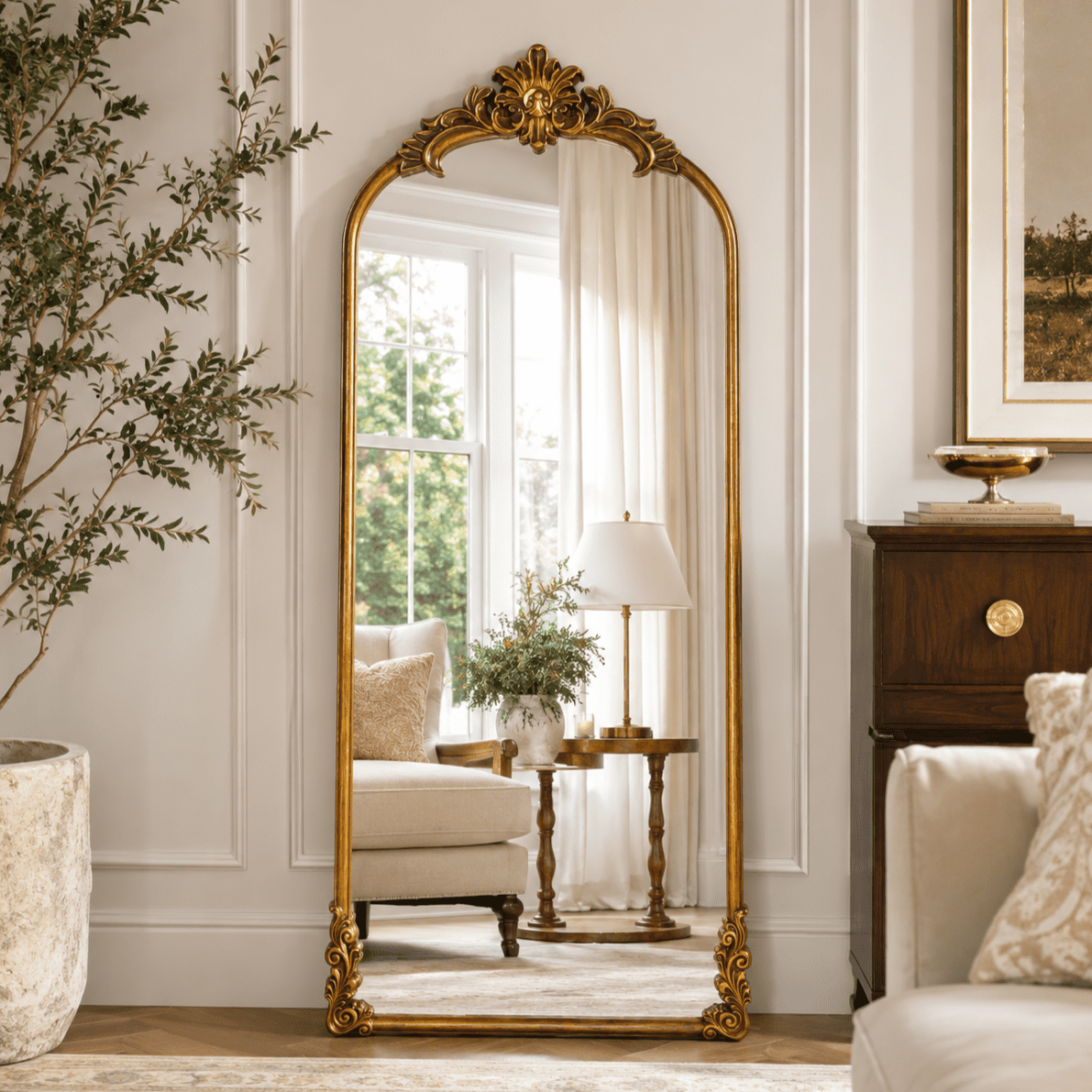 VORENTA 69"x28" Vintage Floor Mirror Arched Full Length Mirror Baroque Carved Wall Mounted Decor Traditional Ornate Mirror with Stand, Antique Bronze