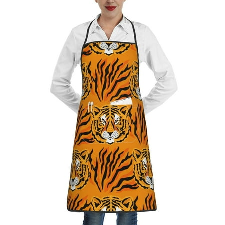 

Lukts Tiger Pattern Kitchen Apron Waterdrop Resistant Apron with adjustable Aprons for Women and Men with Pockets Cooking Apron