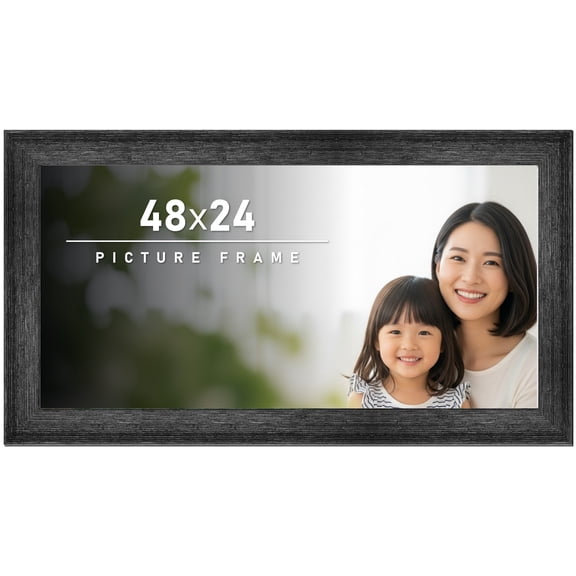 48x24 Frame Black Rustic Barnwood Solid Wood Picture Frame | 1.5 Inch Moulding Width | Includes UV