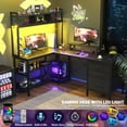 thumbnail image 2 of iSunirm L Shaped Gaming Desk with Storage, Computer Gaming Desk with LED Lights & Hutch, Reversible Computer Desk with Power Outlet, Corner Desk with Drawers, Shelves for Home, Black, 2 of 7