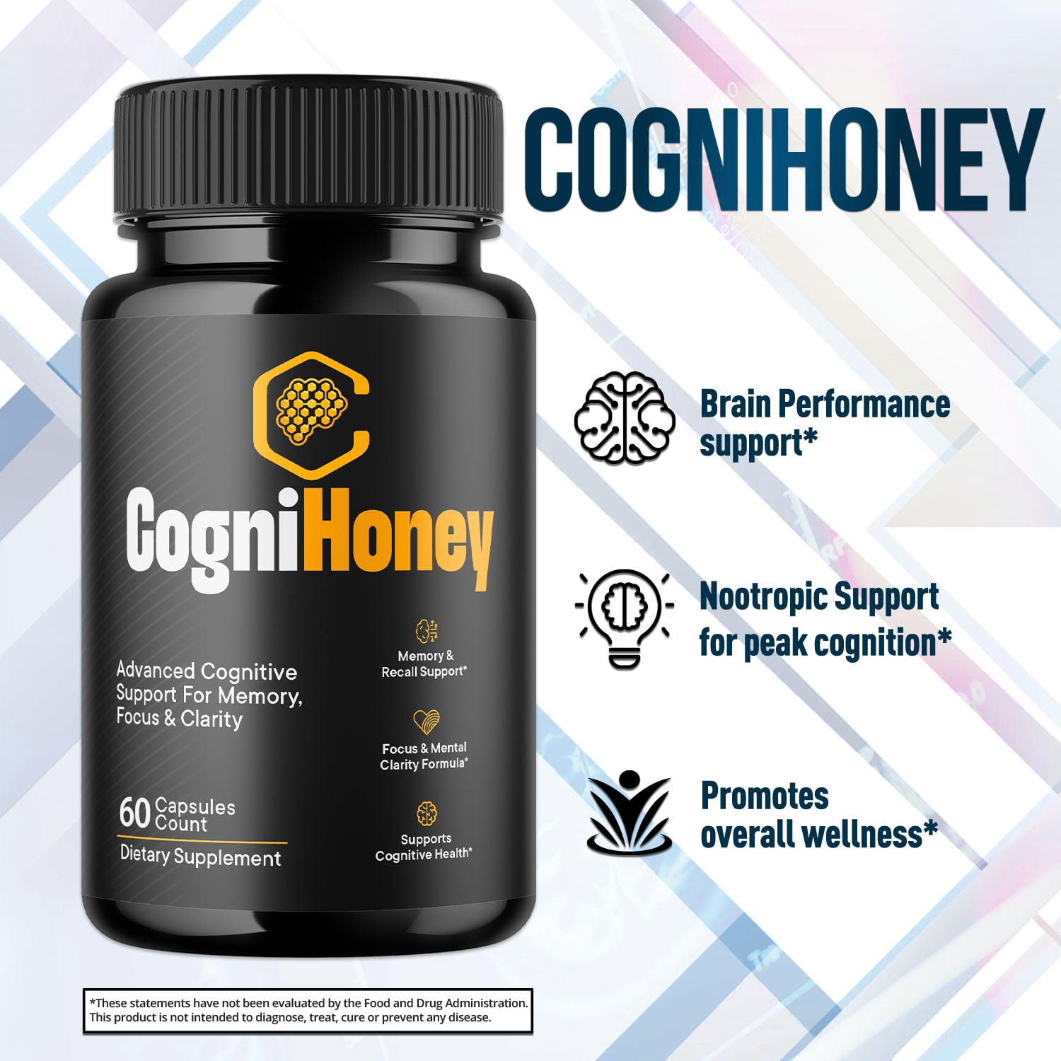 CogniHoney Advanced Formula Brain Support Pills Maximum Strength Supplement Cogni Honey 120 Capsules