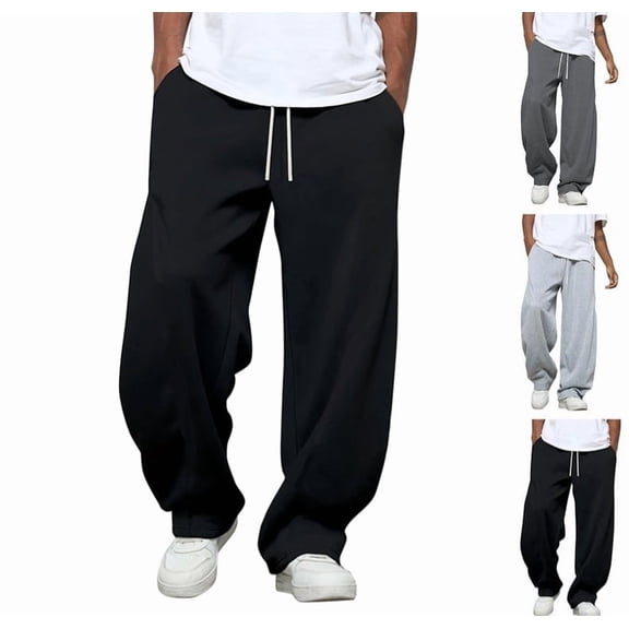 Baggy Sweatpants Men Casual Drawstring Waist, Open Bottom Uncuffed Lightweight Sweat Pants for Men Black XL