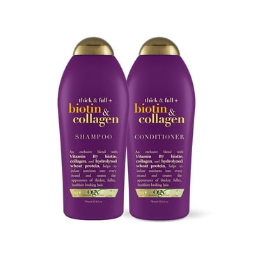 Ogx Thick & Full Volumizing Shampoo & Conditioner - Infused with Biotin & Collagen for Extra Strength - Enhances Fine Hair - 25.4 Oz Pack Of 2