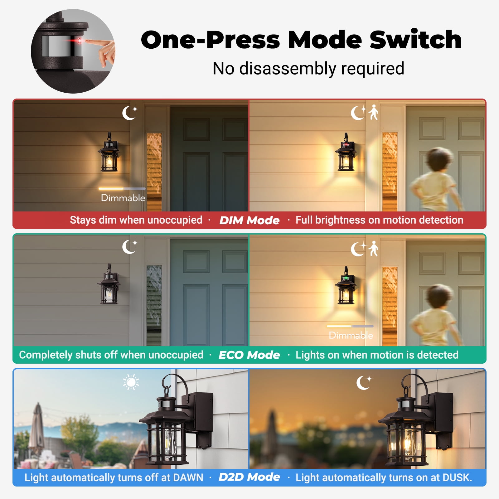 2 Pack Porch Light with GFCI Outlet, Dusk to Dawn Motion Sensor Outdoor Wall Lights with Outlet, Bronze Outdoor Light Fixture, Waterproof Outside Sconce Lights for House Garden Patio Garage