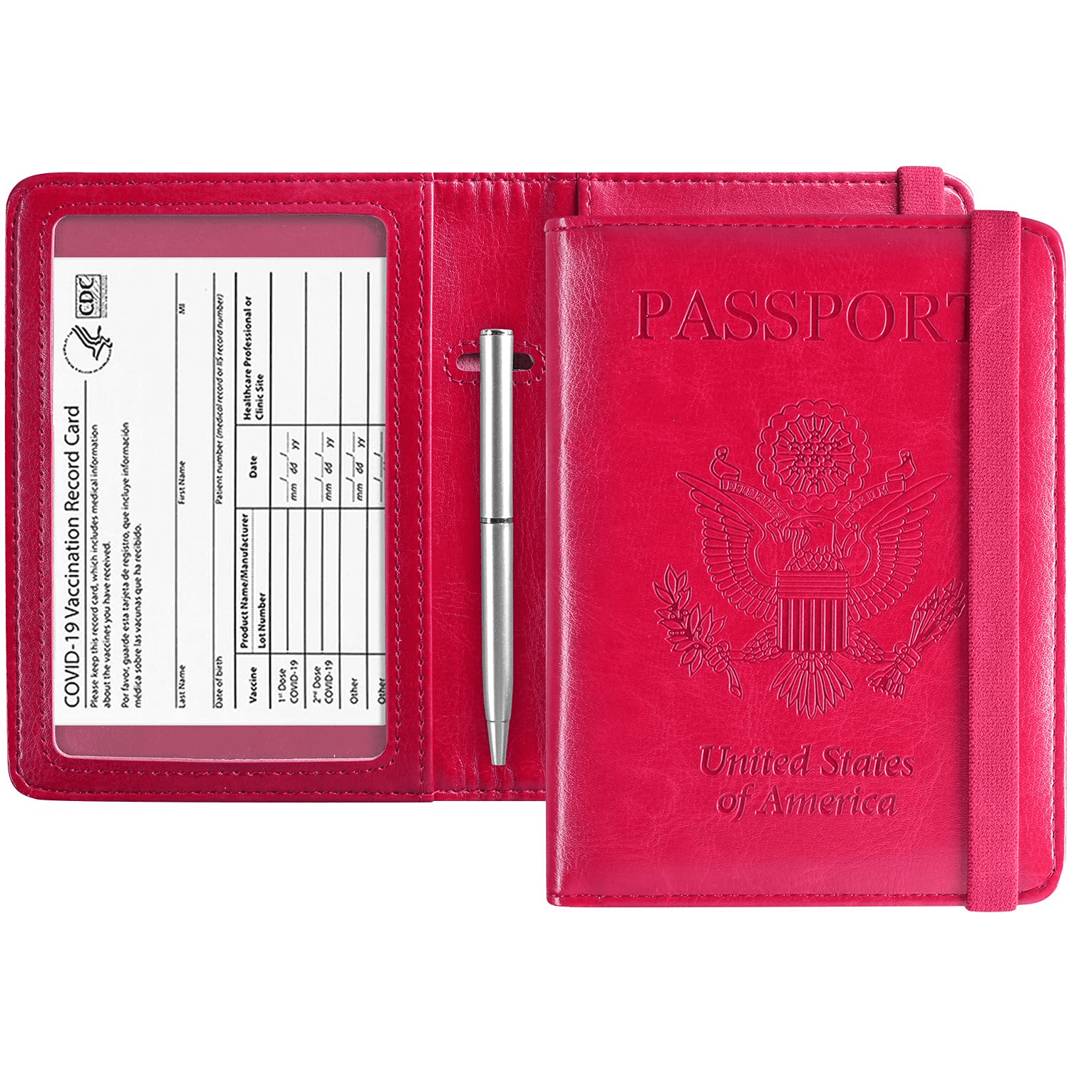 Red with RFID Blocking Cover Case with CDC Vaccination Card Slot Leather Travel Documents Organizer Protector for Men and Women ACdream Passport and Vaccine Card Holder Combo 