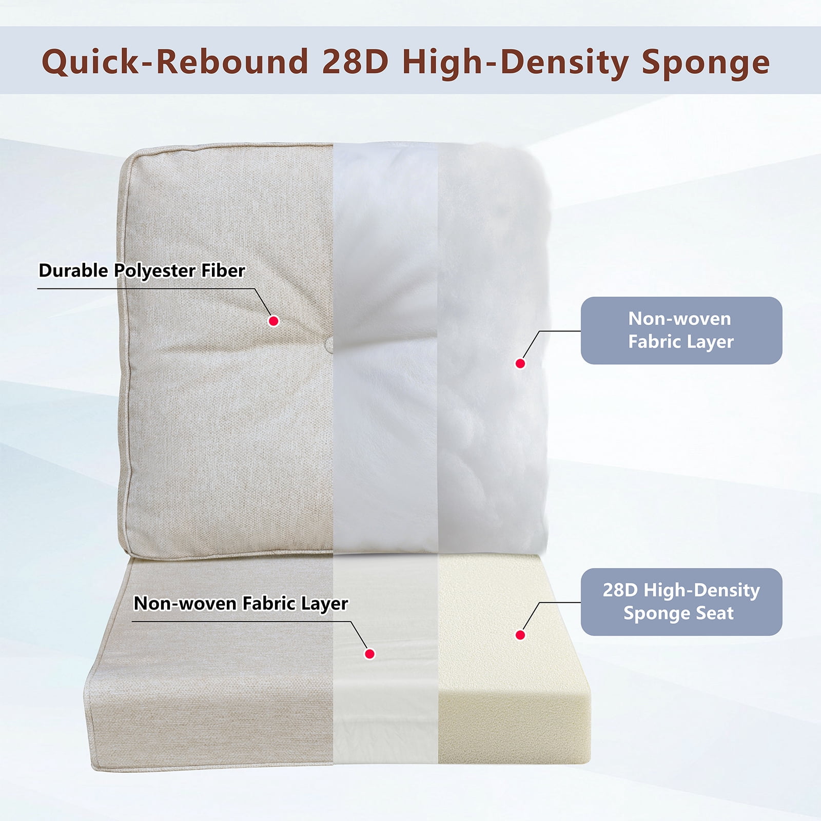 ATR ART to REAL 22" x 24" x 4.3" Outdoor Chair Deep Seat Cushion Set,Patio Furniture Replacement Cushion,Waterproof & Fade Resistant,Khaki
