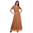thumbnail image 1 of Moomaya Printed Cold Shoulder Cotton Crop Top Skirt Set Party Wear Ethnic Set, 1 of 6