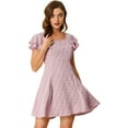 thumbnail image 4 of Unique Bargains Robe à Col Carré à Manches à Volants Plissée devant Imprimée Rose S, 4 of 6
