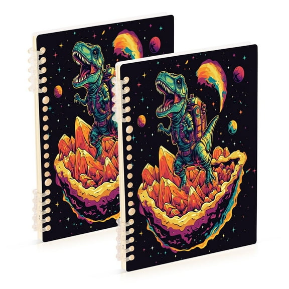 WOBOGO Astronaut Tyrannosaurus Rex Notebook College Horizontal Grid Paper Ink Spill Resistant Water Resistant Cover 8.3x5.7x0.4in
