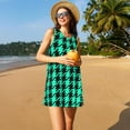 thumbnail image 3 of Uemuo Green and Black Houndstooth Pattern Women’s Sleeveless Dress – Casual Summer A-Line Dress, Stylish and Comfortable Sundress for Hot Weather, 3 of 7