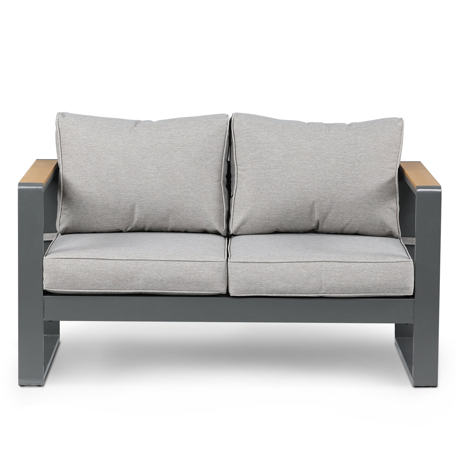 Aoodor Outdoor Aluminum 2 Seater Sofa Chair, Deep Seating Conversation