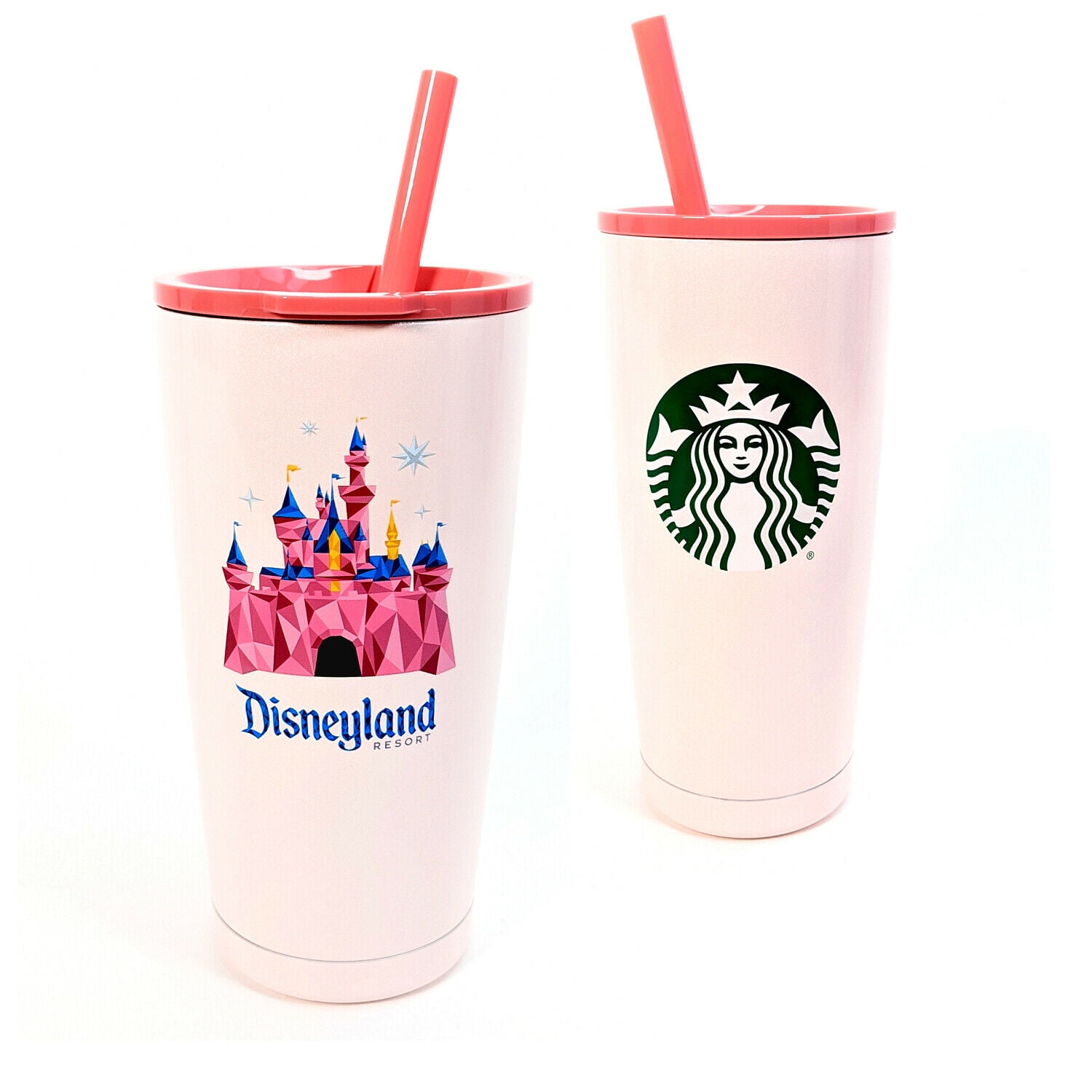 Disney Parks Starbucks Disneyland Pink Castle Tumbler with Straw New