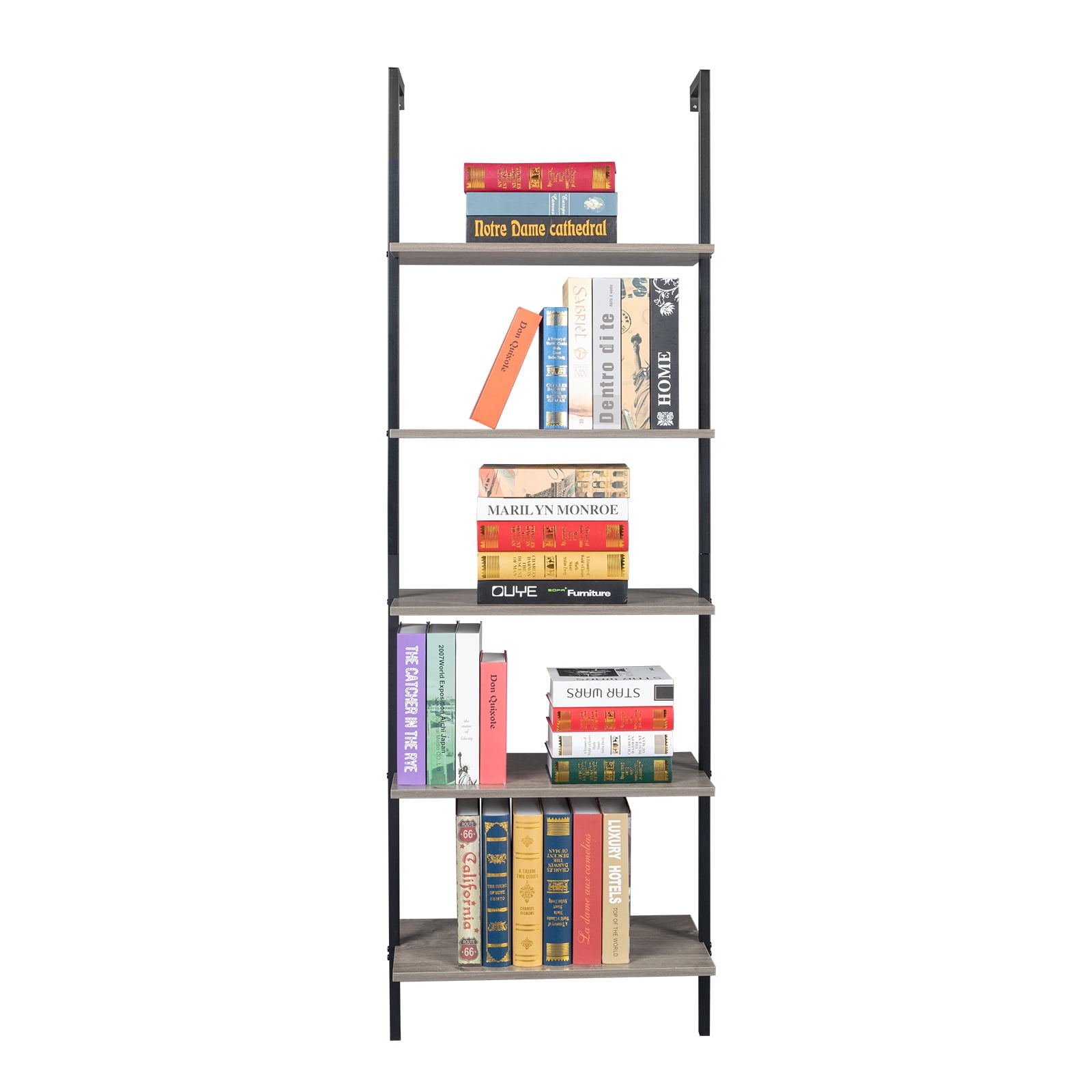 5-Layer Wall-Mounted Display Rack, Iron Frame with MDF Shelves, 24.02 x 12.01 x 72 in, Black