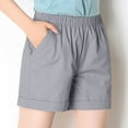 thumbnail image 4 of vigerkar Women's Plus Size Summer Shorts,Fashion Solid Elastic Waist Sport Shorts Spring Casual Loose Beach Shorts with Pockets Grey, M, 4 of 5