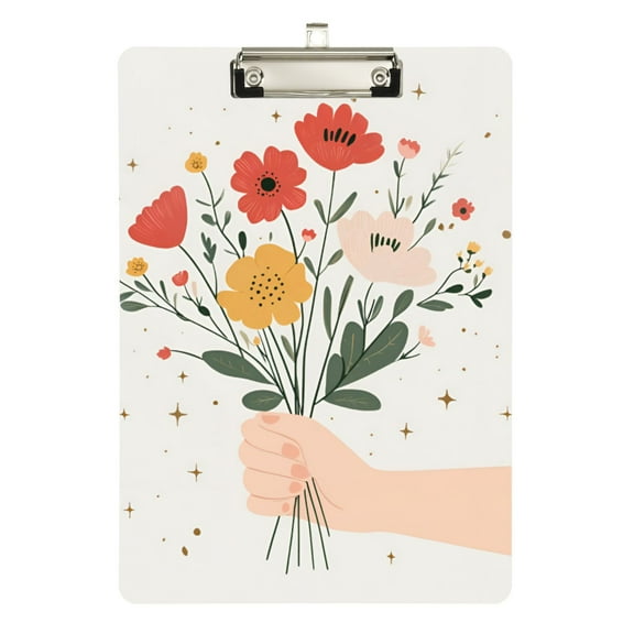 FORMRS Acrylic Clipboard with Low Profile Clip Standard A4 Letter Size, 12.5" x 9", Gray Cute Flower