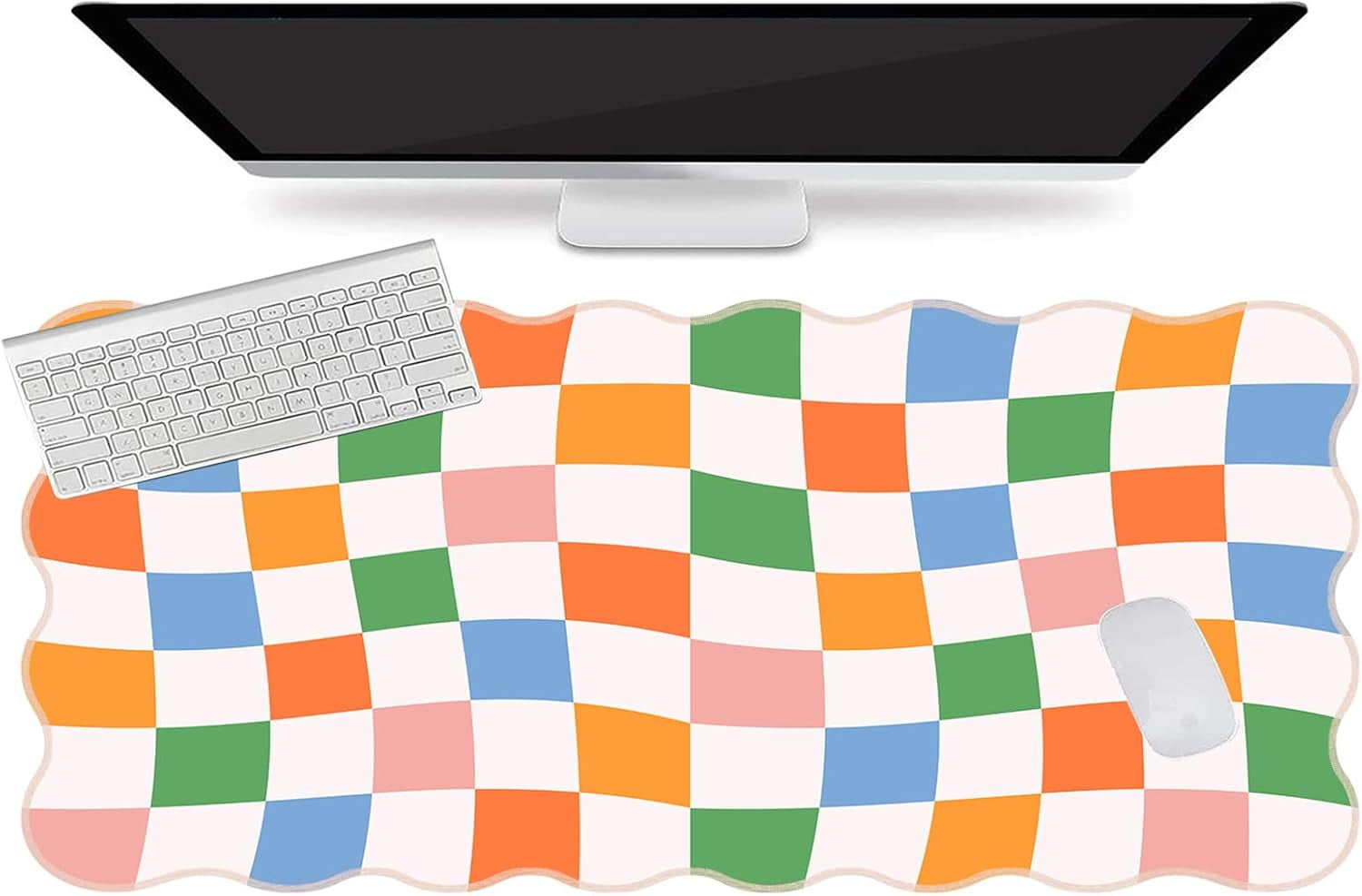 Checkered Mouse Pad,Geometric Desk Mat XXL Large Scalloped Gaming Mousepad,35.4x15.7in Non-Slip Base Keyboard Pad Waterproof Desktop Mat for Laptop Computer Game Home Office-Checkered