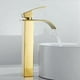 thumbnail image 2 of Grifo de baño con caño alto en cascada para lavabo, mezclador moderno de agua fría y caliente cuadrado cromado de un solo orificio (dorado), 2 of 5