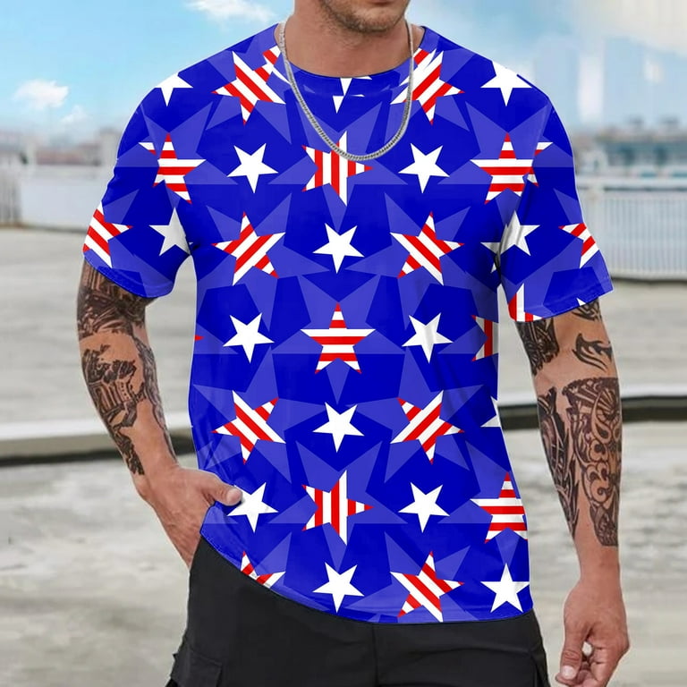 Yuhaotin Fourth of July Mens T Shirts Graphic Fishing Men Fashion Spring Summer Casual Short Sleeve O Neck Camo Printed T Shirts Top Blouse Merry and