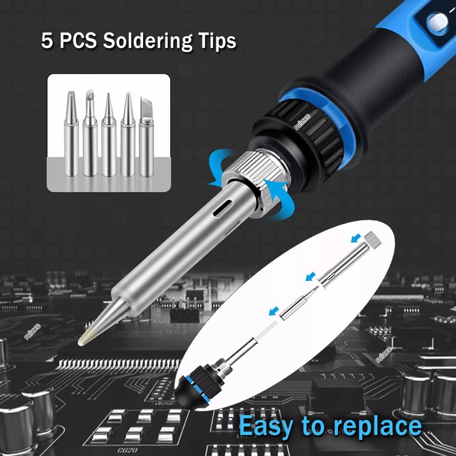 Electronic Soldering Iron Kit, 80 Watt Adjustable Temperature Soldering Tool with LCD Display, 16-in-1 Soldering Kit, On/Off Switch