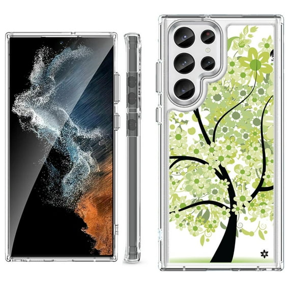 Shockproof Bumper Phone Case for Samsung Galaxy S23 Ultra 5G, by OneToughShield ® - Green Tree