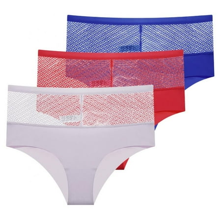 

3-Pack Women Fishnet Seamless Briefs Middle Waist Full Coverage Underwear Solid Soft Panties