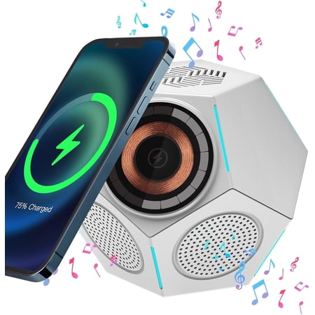 Qoosea Magnetic Wireless Charger Bluetooth Speaker Phone Stand Fast Wireless Charging Station Dock for iPhone Series,Samsung Series and Android