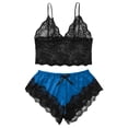 thumbnail image 2 of Sets for Women Summer New Womens Floral Lace Pajamas Set Sleepwear Cami Tops Bra and Panty 2 Piece Nightwear Pjs Loungewear Sets Style B-28 Blue L, 2 of 3
