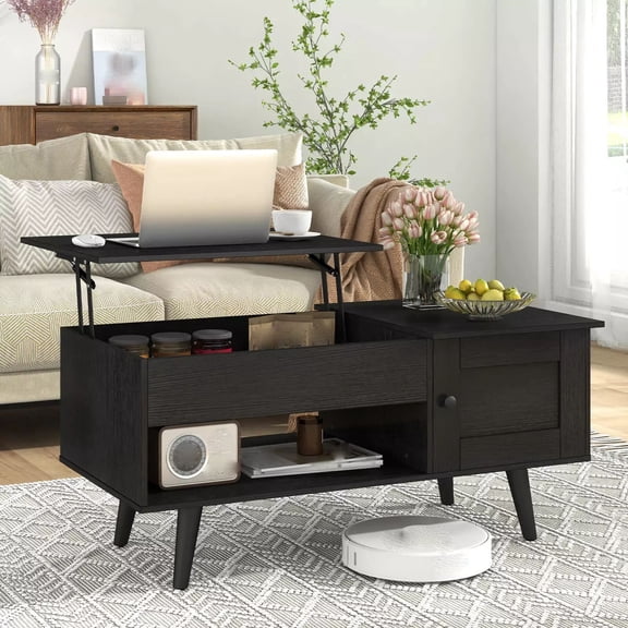 Auranook Lift-Top Coffee Table, Flip Top Center Table, Small Coffee Table with Hidden Storage & Open Shelf, Convertible Office Table