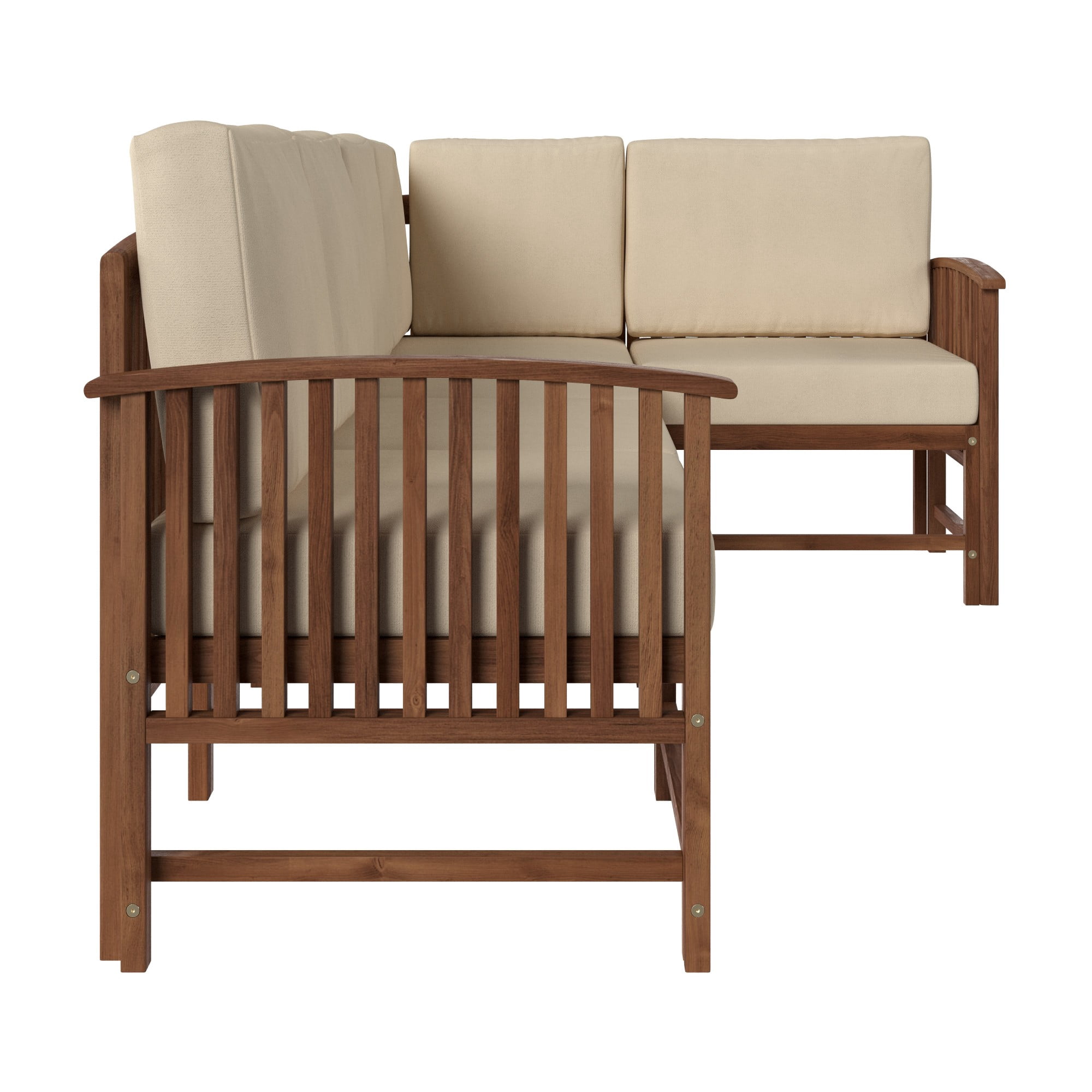 Walker Edison Modern Slatted Solid Wood 5-Piece Outdoor Sectional Set, Dark Brown