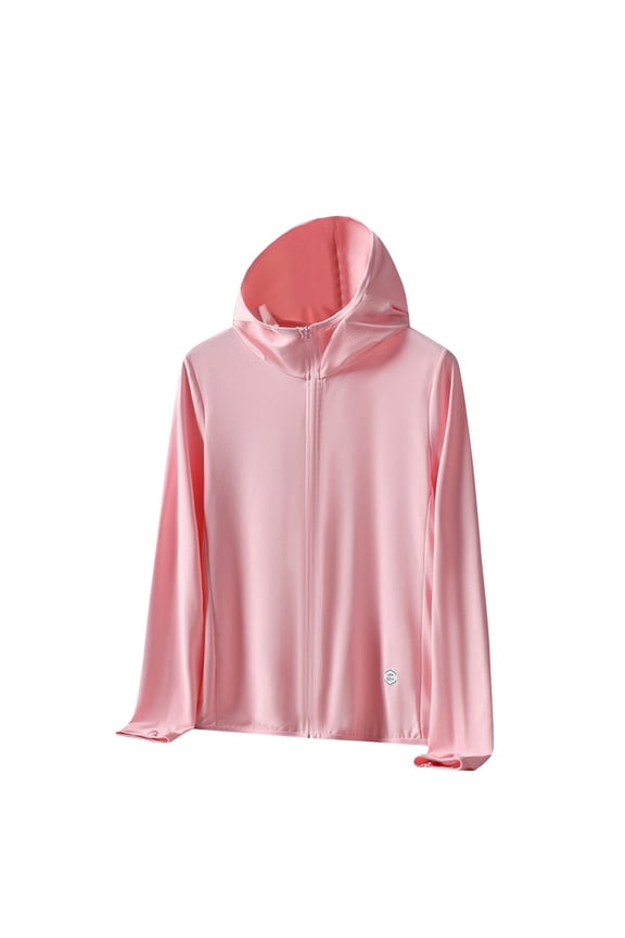 Sport Coats for Women Hooded Pink Uv Protection Full-Zip Jackets Pullover Lightweight Hoodies Womens Jacket L