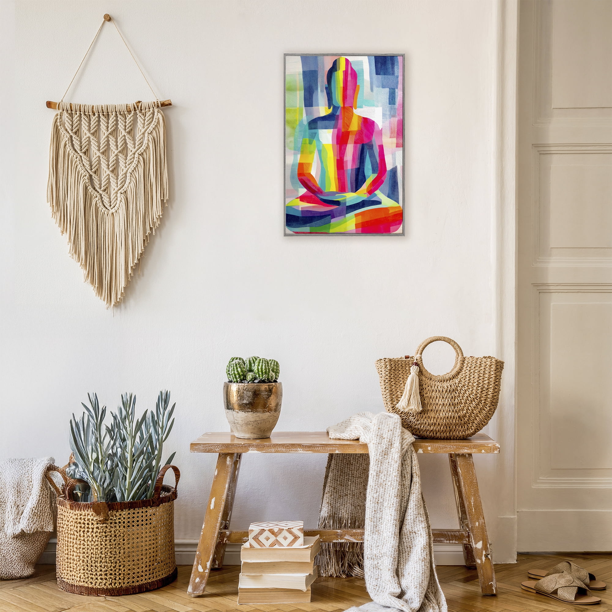 Stupell Industries Geometric Buddha In Spectrum Gray Framed Giclee Art, design by Chromatic Storm Studio