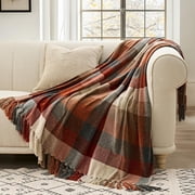 EVERGRACE Plaid Chenille Throw Blanket for Couch, Super Soft Cozy Decorative Fall Throw Blanket with Tassels for Bed Sofa Gift, Lightweight Harvest Plaid Throw Blanket for Autumn 60x80