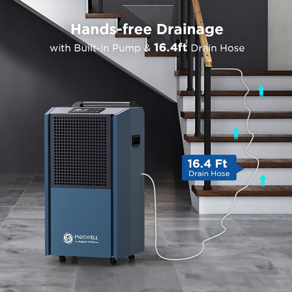 190 Pints Portable Commercial Dehumidifier with Pump Industrial Heavy Duty Moisture Removal Dehumidifiers for Basements