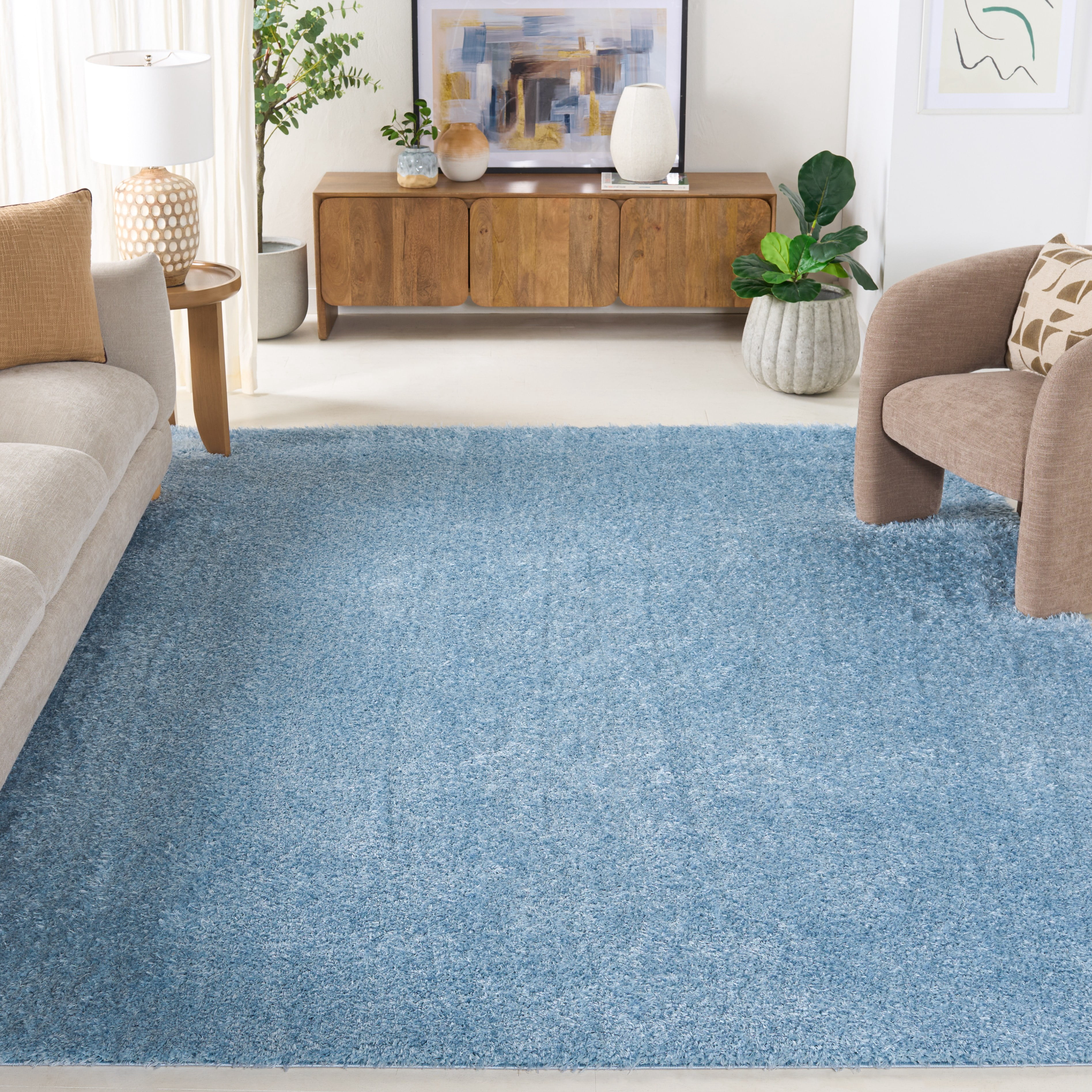 Safavieh Lindsay Deborah Solid Polyester Shag Area Rug, Aqua, 10' x 14'