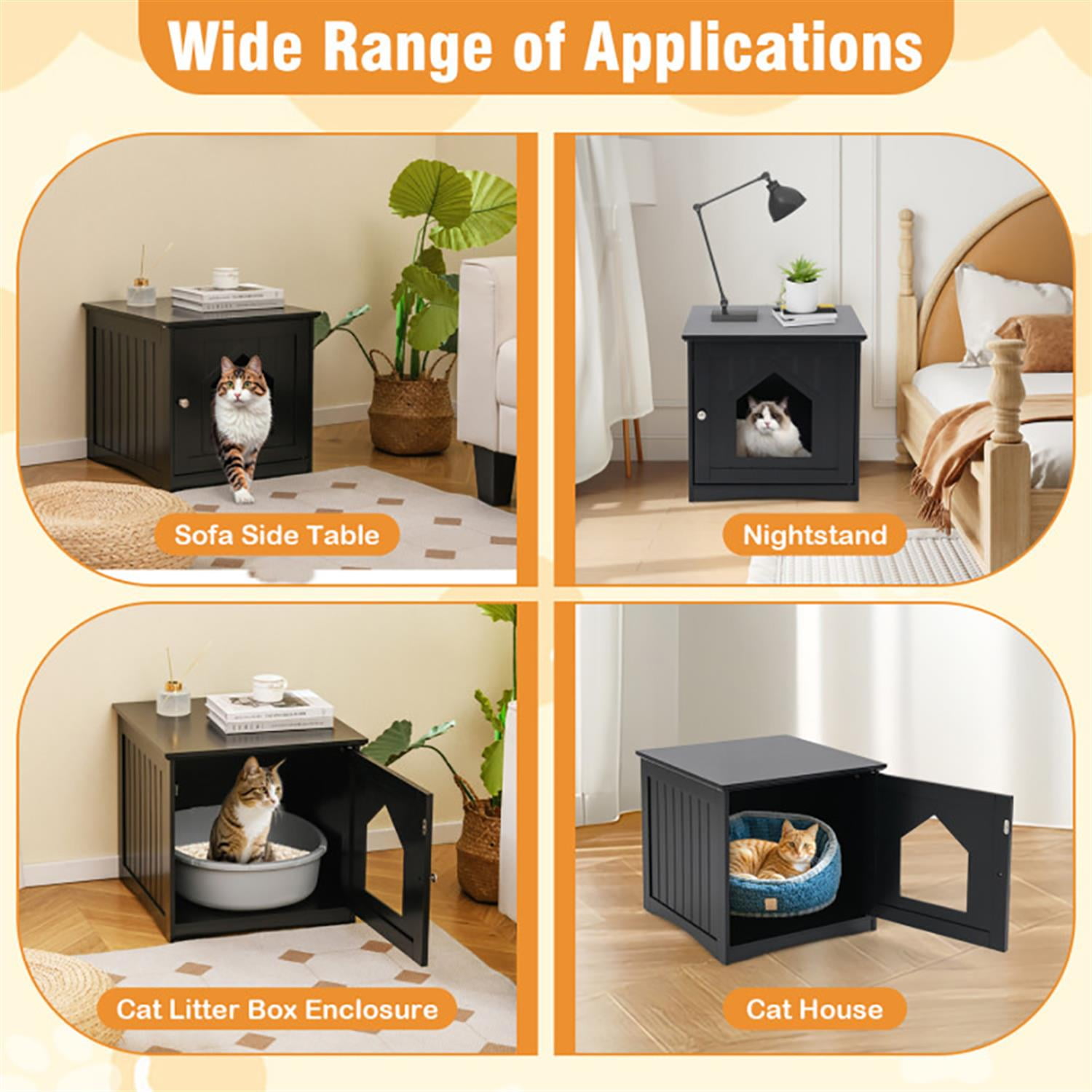 Kadyn Cat Litter Box Enclosure Furniture, Hidden Litter Box for Cats, Cat House Furniture for Side Table or Nightstand, Black