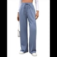 thumbnail image 2 of Pantalones Deportivos Casuales para Mujer, de Pierna , Holgados, con Cordón Ajustable, Cintura Alta, Elásticos y Bolsillos. Azul S, 2 of 10
