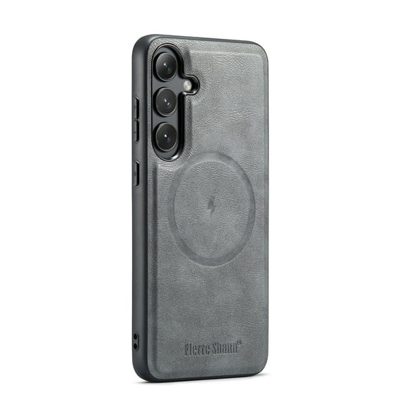 Magnetic Case for Samsung Galaxy S24 FE, Compatible with Magsafe & Car Mount Premium PU Leather Slim Fit Bumper Rugged Shockproof Protective Phone Case for Women Men, Gray