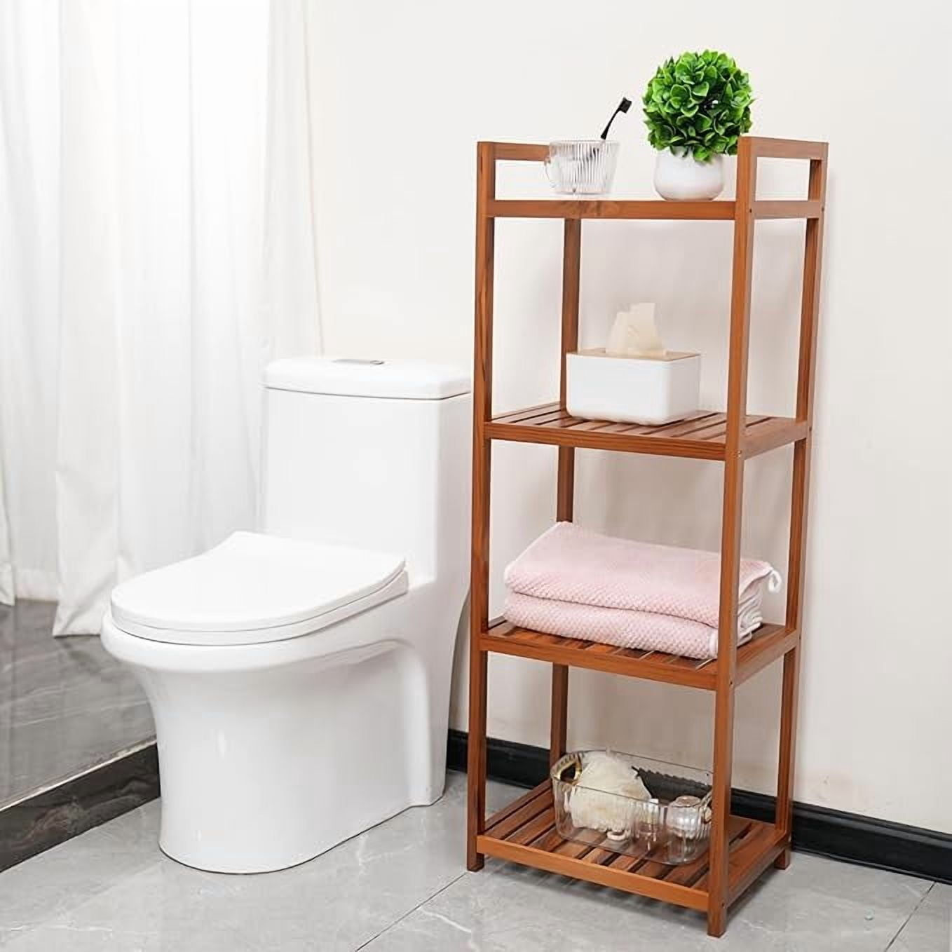 Utoplike Teak Wood Bathroom Shelf Organizer Stand, Standing Shelves Shower Caddy Units, Freestanding 4 Tier Bath Storage for Floor, Kitchen, Office