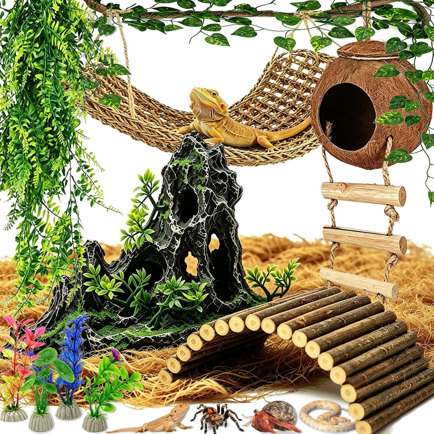 21 count Reptile Accessories Kit, Terrarium Decor for Bearded Dragon & Gecko