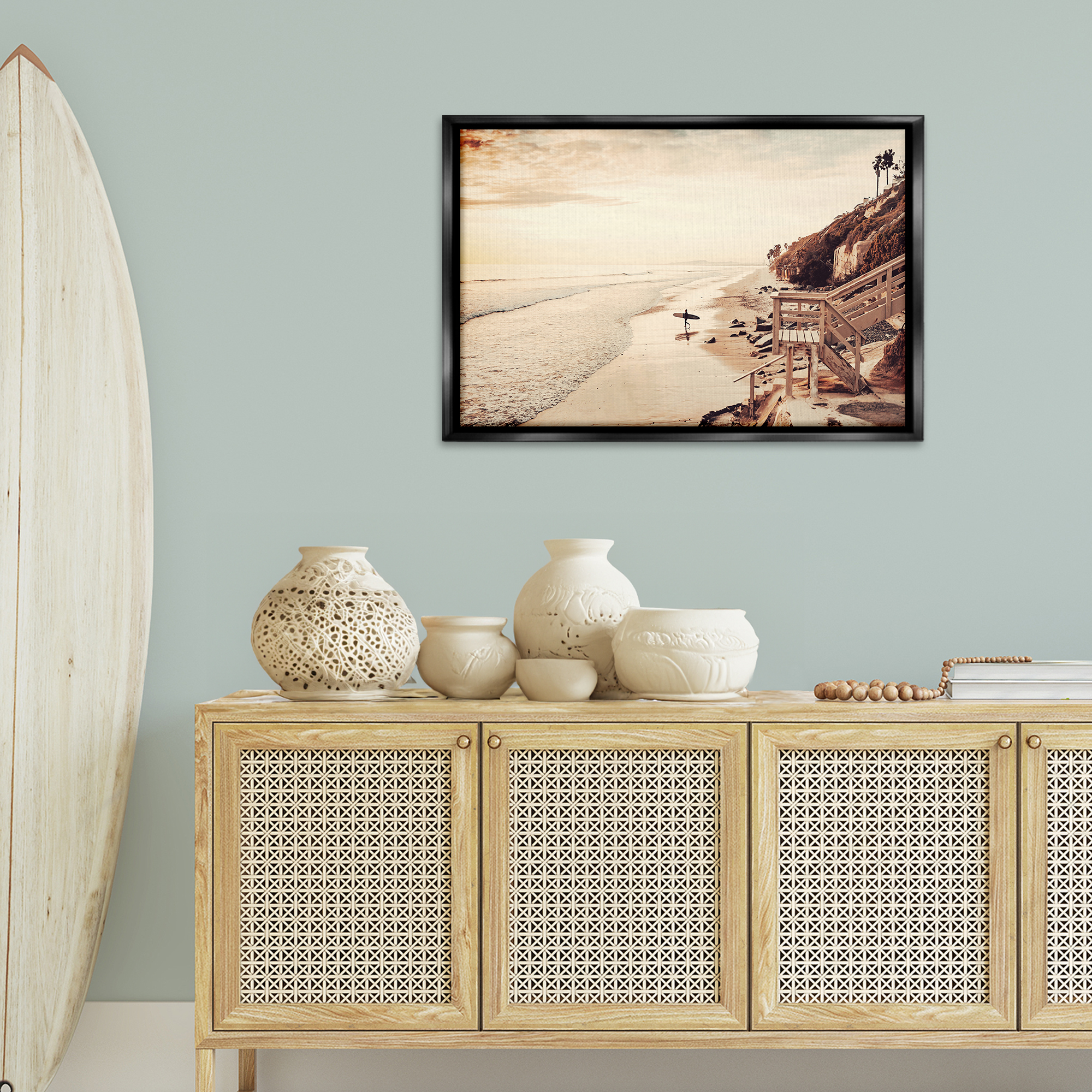 Stupell Industries Sunset & Surf Landscape Nautical & Beach Photography Black Floater Framed Canvas Art Print Wall Art, 31 x 21