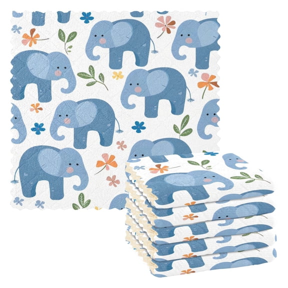 6 Pieces of Kitchen Towels 11x11Inch Kitchen Dish Cloths Kitchen Dish Towels Reuseable Cleaning Cloths Blue Elephant