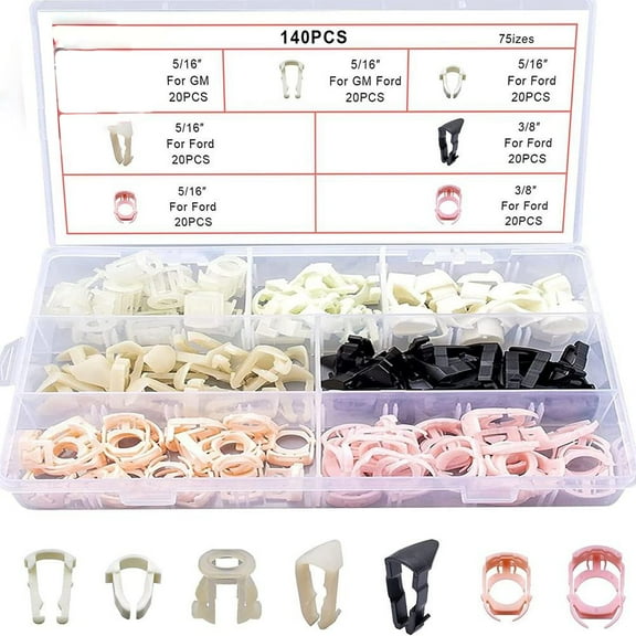 140 Pcs Fuel Line Retainer Clips Assortment for Ford 3/8inch 5/16inch