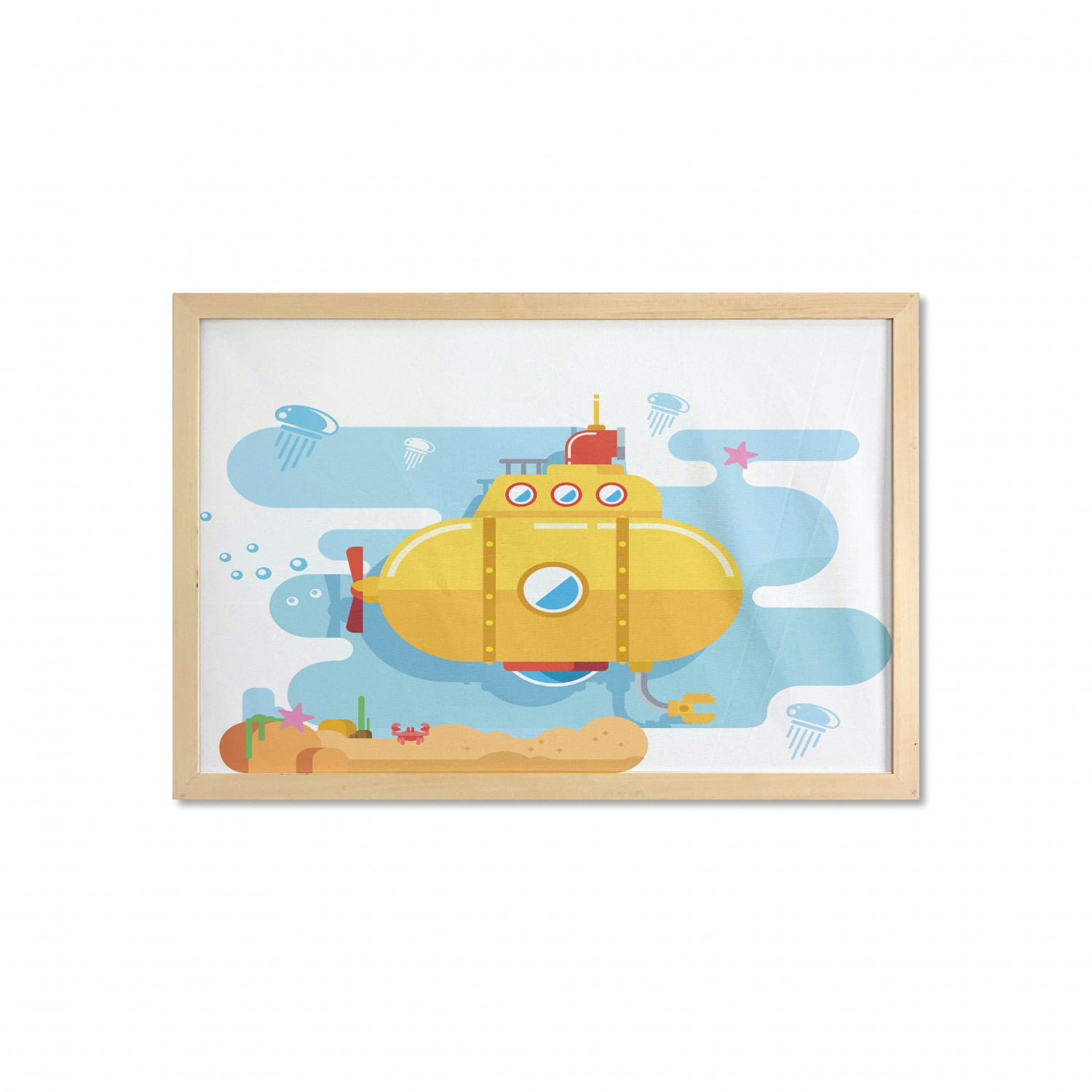 Yellow Submarine Wall Art with Frame, Submarine Underwater Illustration ...