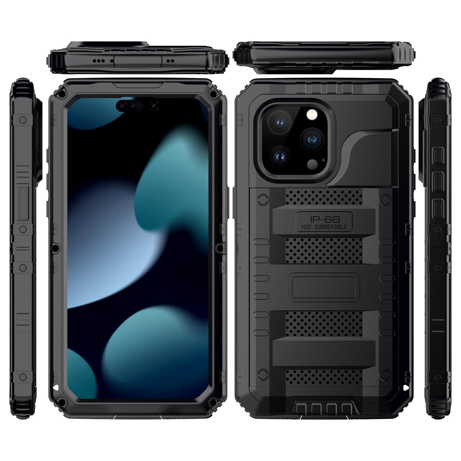 for iPhone 15 Pro Max Case, Military Grade IP68 Waterproof Dustproof Shockproof Full Body Sealed Underwater Case with Built-in Screen Protector Heavy Duty Metal Rugged Defender Phone Case,Black