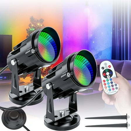 2-Pack 6W RGBW LED Indoor Spot Lights, 110-120V Dimmable 16 Color Changing Uplighting with Remote & Foot Switch for Christmas, Party, Halloween Decor