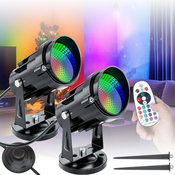 2-Pack 6W RGBW LED Indoor Spot Lights, 110-120V Dimmable 16 Color Changing Uplighting with Remote & Foot Switch for Christmas, Party, Halloween Decor
