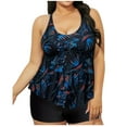 thumbnail image 2 of ITSAME Plus Size Swimsuit 2-Piece for Womens, Scoop Neck Ruffled Flounce Tops High Waist Shorts Tummy Control Bathing Suit Black 5XL, 2 of 7